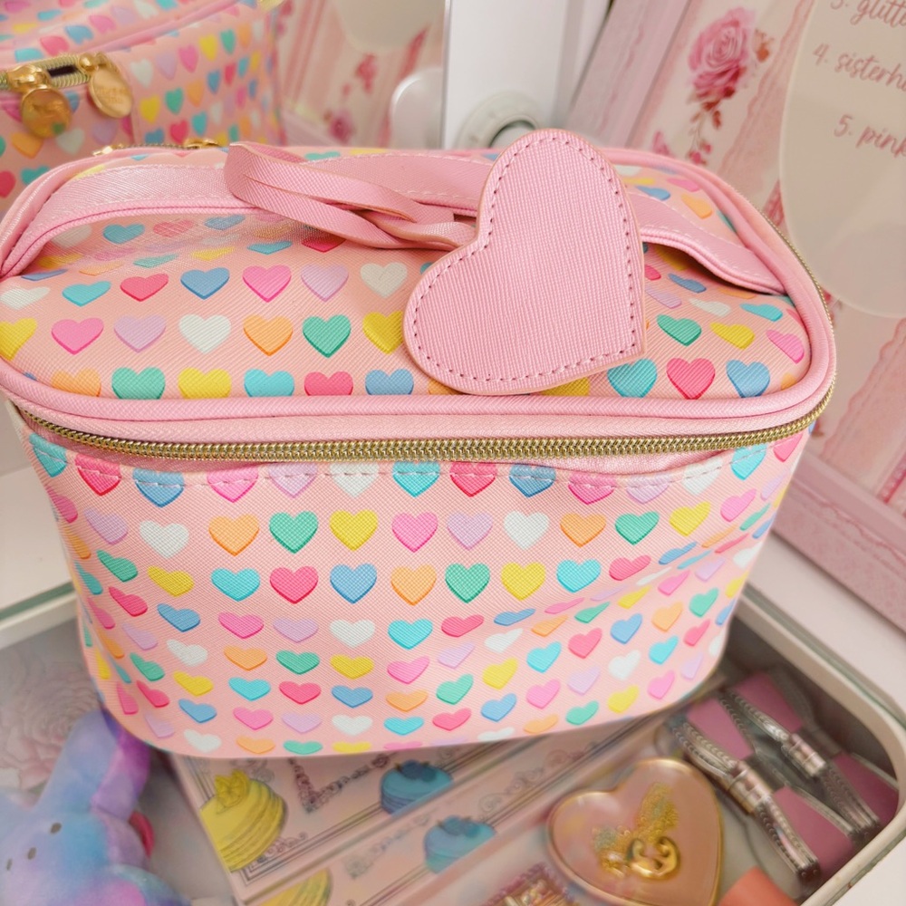 Pink Heart Print Cosmetic Bag